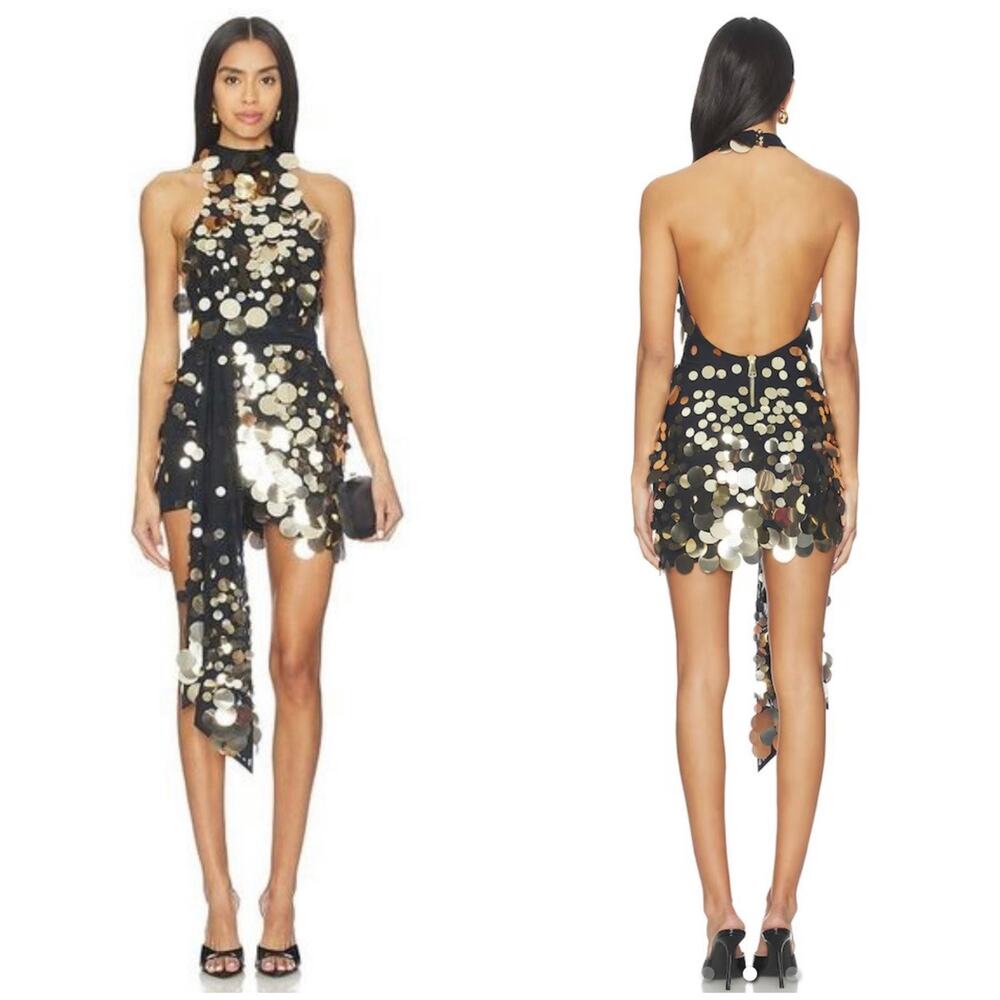 Zhivago Dream Of Light Mini Dress in Black & Gold size 4 New